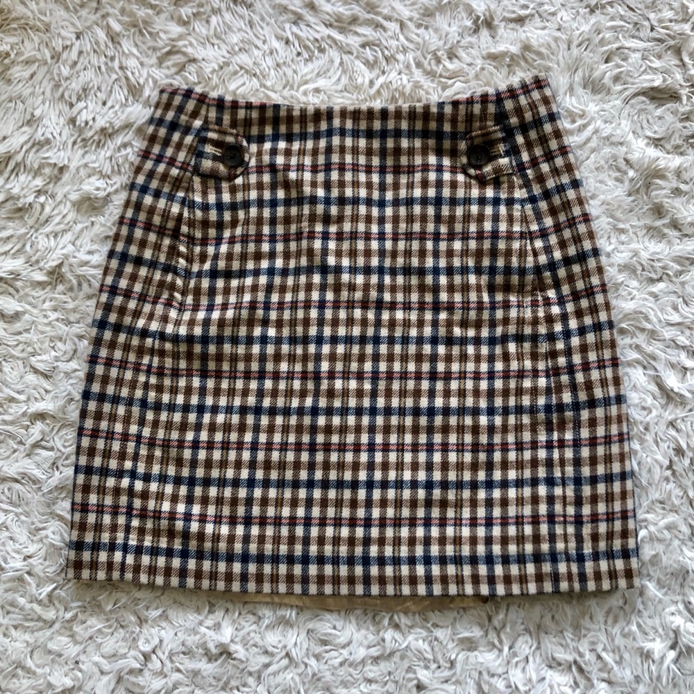 BANANA REPUBLIC FACTORY • Wool Plaid Skirt • Tan